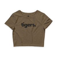 Tigers crop tee in heather olive — Women's wildlife advocate apparel by Animals, Period
